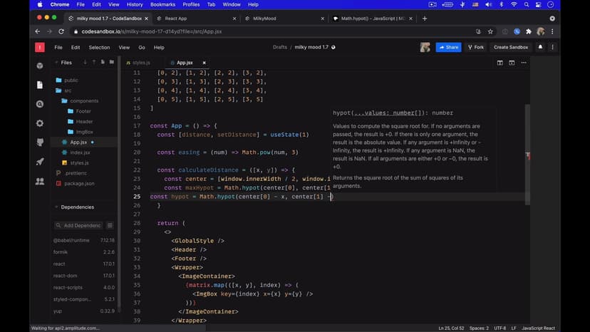 Using hooks, event handlers, and maths to calculate the cursor distance