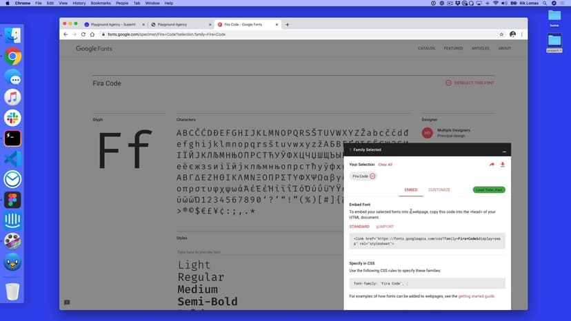 Adding a Google Font typeface to our project