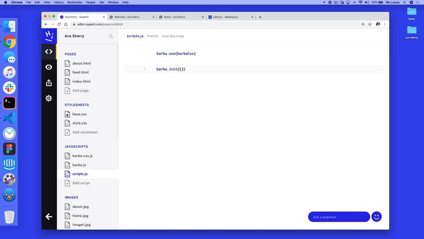 Setting up our Javascript for Barba.js